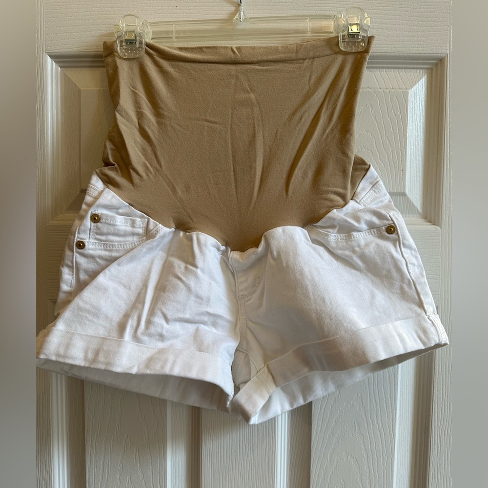 White denim cuffed Maternity shorts